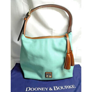 Dooney & Bourke Paige Sac Shoulder Bag Island Teal Color Pebble Leather & Tassel
